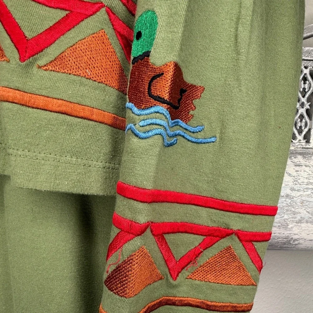 Michael Simon Lite Womens Green Embroidered Camp Cabin Maxi Dress Cardigan Set L